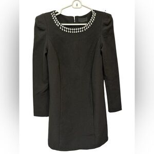 Arrogant Cat Elegant Black Dress with Embellished Neckline